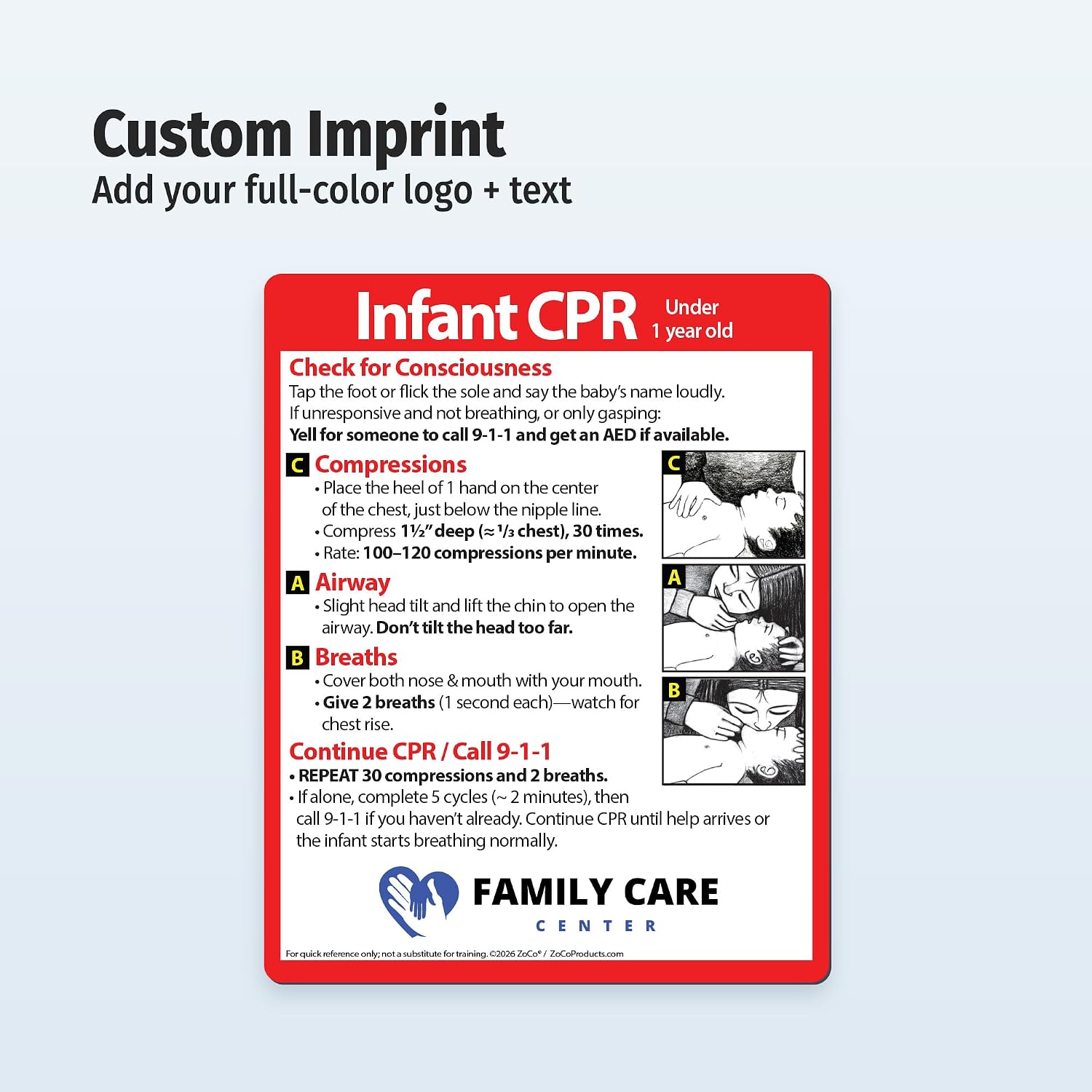 Safety Magnets by ZOCO – 100-Pack Custom Infant CPR Fridge Magnets – Personalized Promotional Handout for Hospitals, Pediatricians, Pediatric Healthcare – 4" x 5"