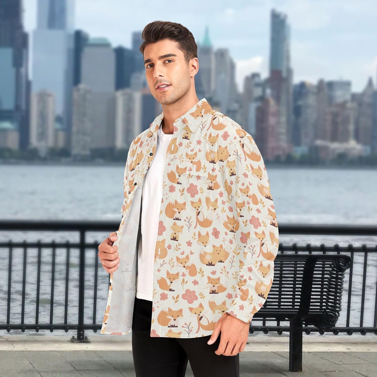 KLL Cute Fox Pattern Foxy Endless Women Men Cotton Rugby Shirts Dating Long Sleeve Blouses
