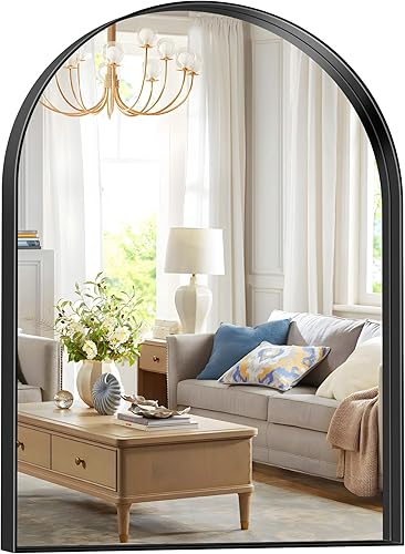 Miniatura 8 de Espejo de baño arqueado de 30 x 40 pulgadas, negro con marco profundo para sobre el fregadero, espejo de pared con marco de aleación de aluminio,