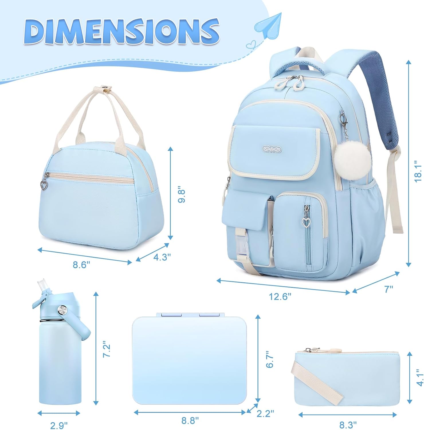 DIGOBAY Backpacks for Girls, 12PCS School Backpack with 43OZ Bento Box 14OZ Water Bottle Lunch Bag Pencil Pouch for Teen Girl Kids Elementary Primary Middle High College Travel School bag Bookbag Set