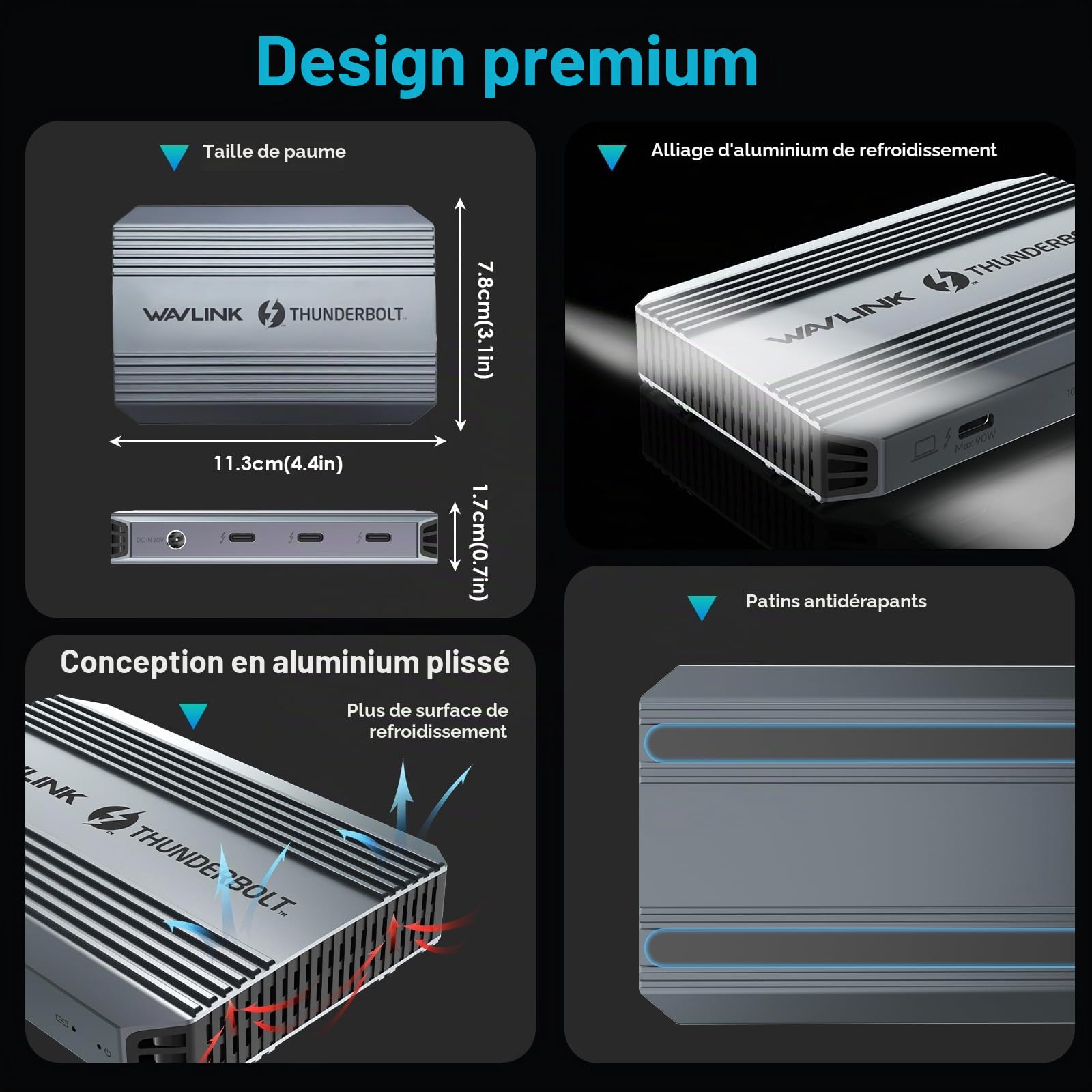 Station d'accueil Thunderbolt 4, WAVLINK USB C Hub avec Double Affichage 4K@60Hz, 100w Power Delivery, USB-A 3.2 Gen 2, pour MacBook Pro/Air M1 M2 M3, Ordinateur Portable Thunderbolt 4/3