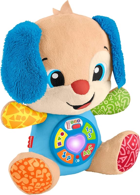 Laugh & Learn Smart Stages Cachorro, Multilenguaje | Inglés, francés, español, portugués, peluche, música y luces, 5 activaciones, bebés y niños pequeños de más de 6 meses