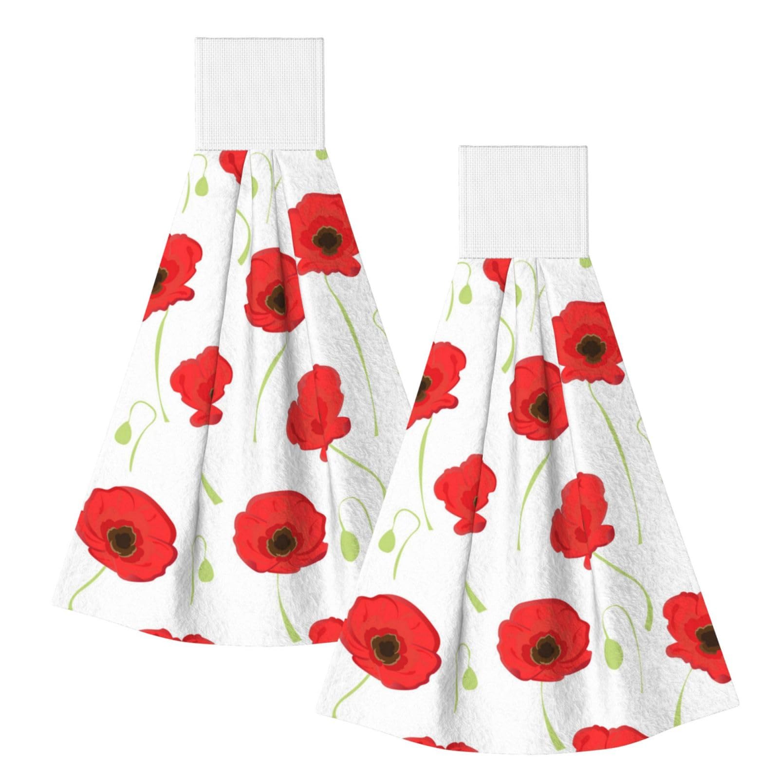 DOPKLNA Red Petals, 2 Pcs Hanging Coral Fiber Hand Towels for Bathroom, Absorbent Kitchen Towels