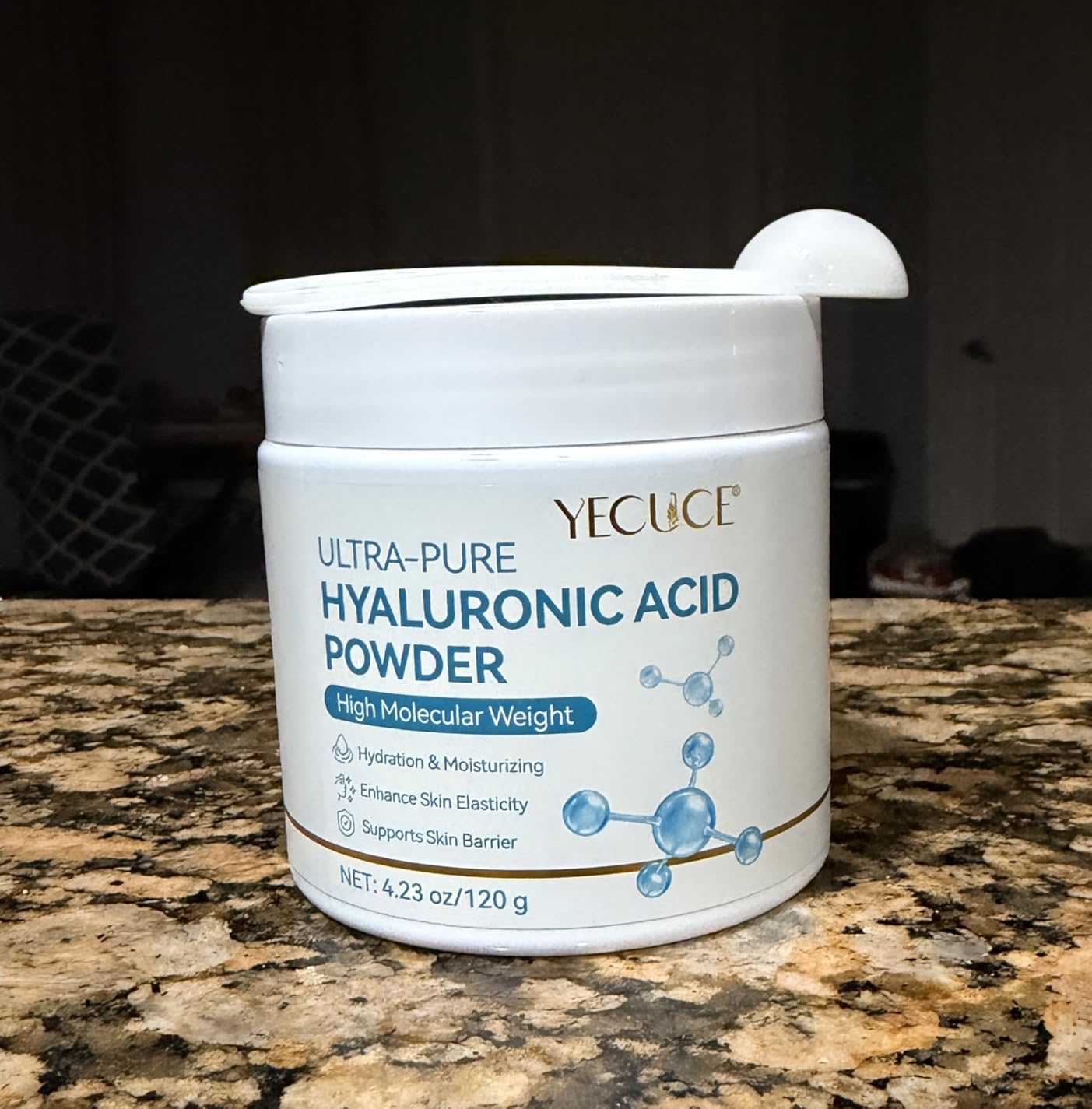 Vortexonix Pure Hyaluronic Acid Serum Powder for Skin & Face, 120G High Molecular Weight Anti Aging Hyaluronic Acid serum, Water Soluble, Fine Powder, Gluten Free, Non-GMO- Includes Scoop