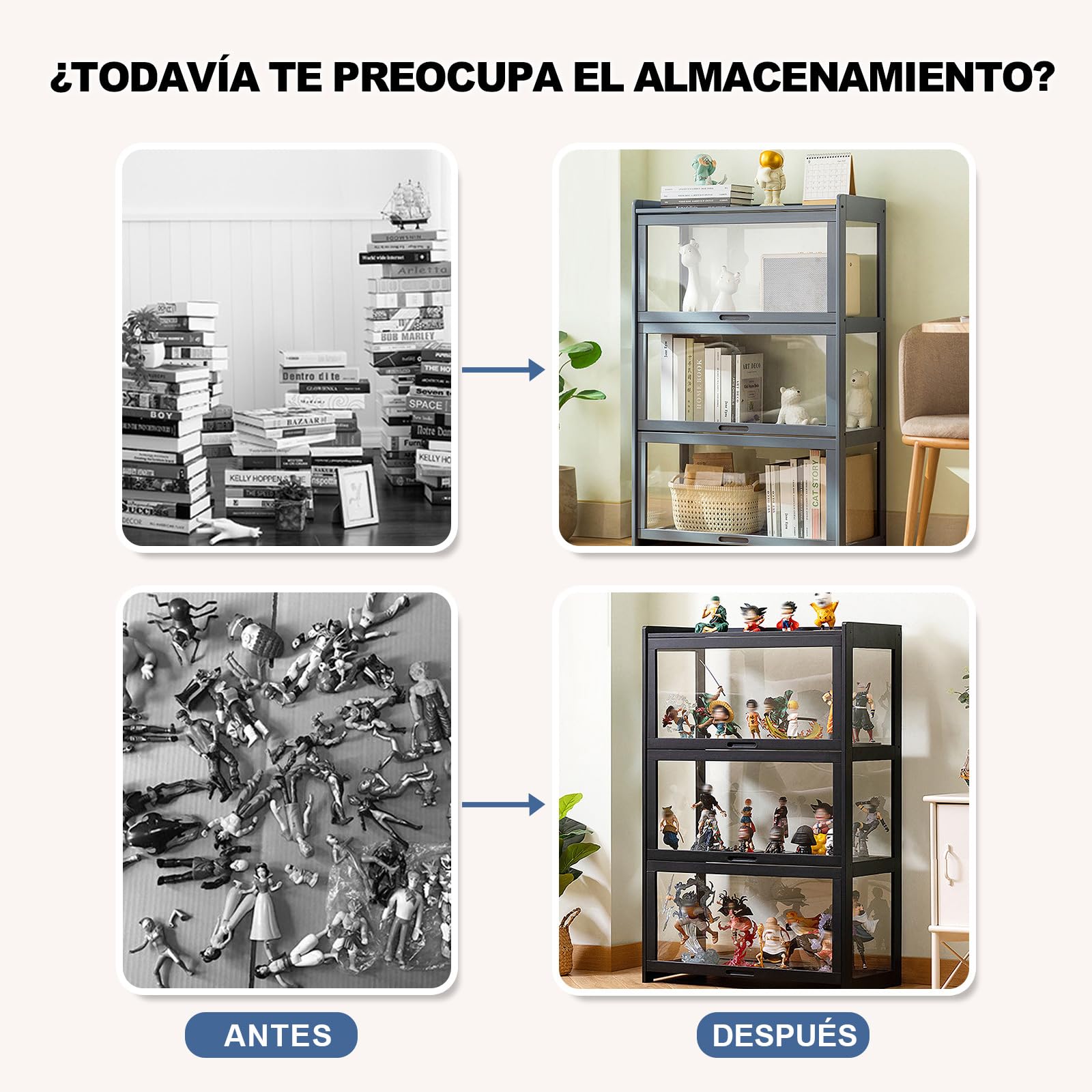 Vitrina, Vitrina Expositora Multifuncional de Vidrio a Prueba de Polvo, Diseño de Puerta de Gabinete con Solapa, Vitrina Cristal para Oficinas, Dormitorios, Salas de Estar