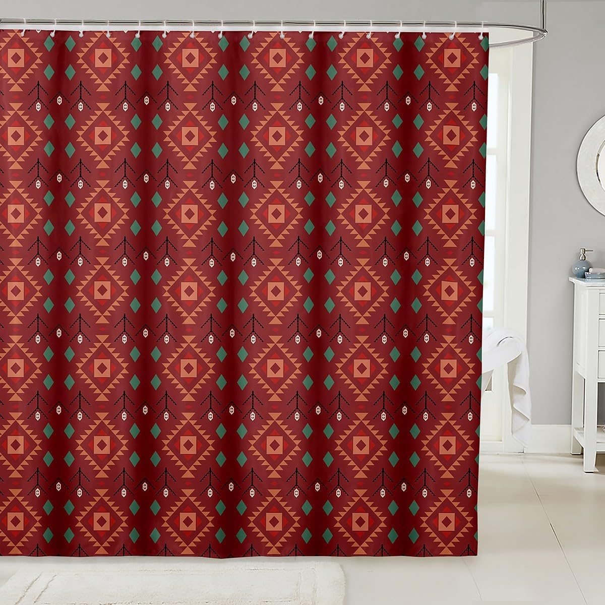jejeloiu Boho Shower Curtain for Bathroom Decor Aztec Bath Curtain for Stalls Bathtubs Geometric Bathroom Accessories Bohemian Waterproof Polyester Fabric with 12 Hooks 72"x78"