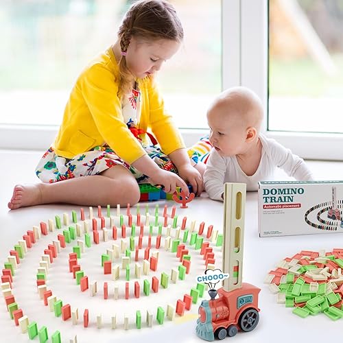Miniatura 5 de Domino Train - 200 juguetes de tren de dominó apilables automáticos, juego de tren de dominó para niños con luces y sonido, bloques de dominó