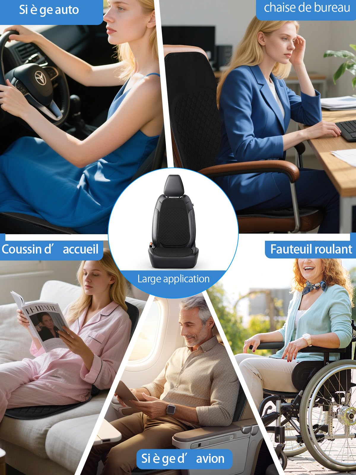 Jisejima Coussin de siège en gel respirant pour voiture, housse de protection pour siège avant avec fond antidérapant pour chaise automobile, fauteuil roulant, chariot de golf, conducteurs, bureau