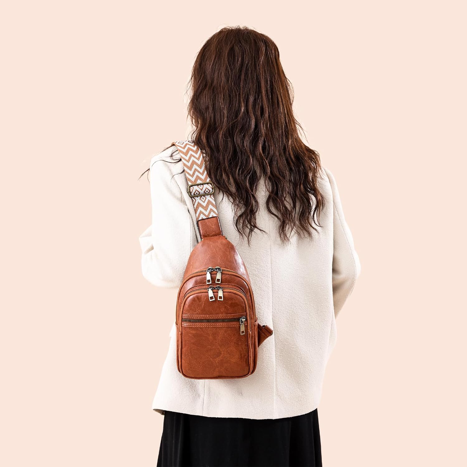 Small Sling Bag for Women Backpack Crossbody Fanny Pack, Chest Bag with Adjustable Strap, Waist Pack for Traveling Brown - Image 6