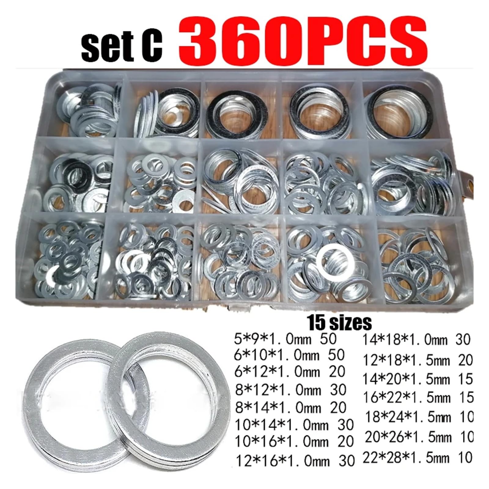 Zestaw uszczelek do korków spustowych oleju 540/450/360/280/200 szt. aluminiowych płaskich podkładek M6 M8 M10 M12 M14 M16 M18 M20 M22 M24(450PCS M5-M24)