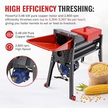 Automatic Corn Thresher Machine, 480W Electric Corn Thresher Machine Heavy Duty, 2800 RPM Dry Corn Sheller Threshing Machine,Corn Shucker Remover Tools,Threshing Rate 99%, Sent in Two Packages
