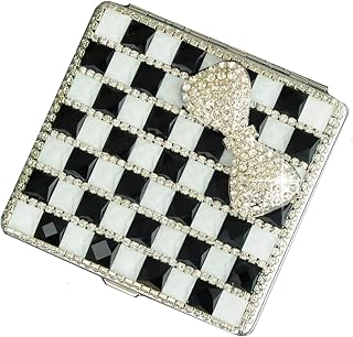 Pitillera para mujer 20, pitillera para mujer con brillantes, pitillera para cigarrillos de mujer con diseño brillante, color blanco y negro