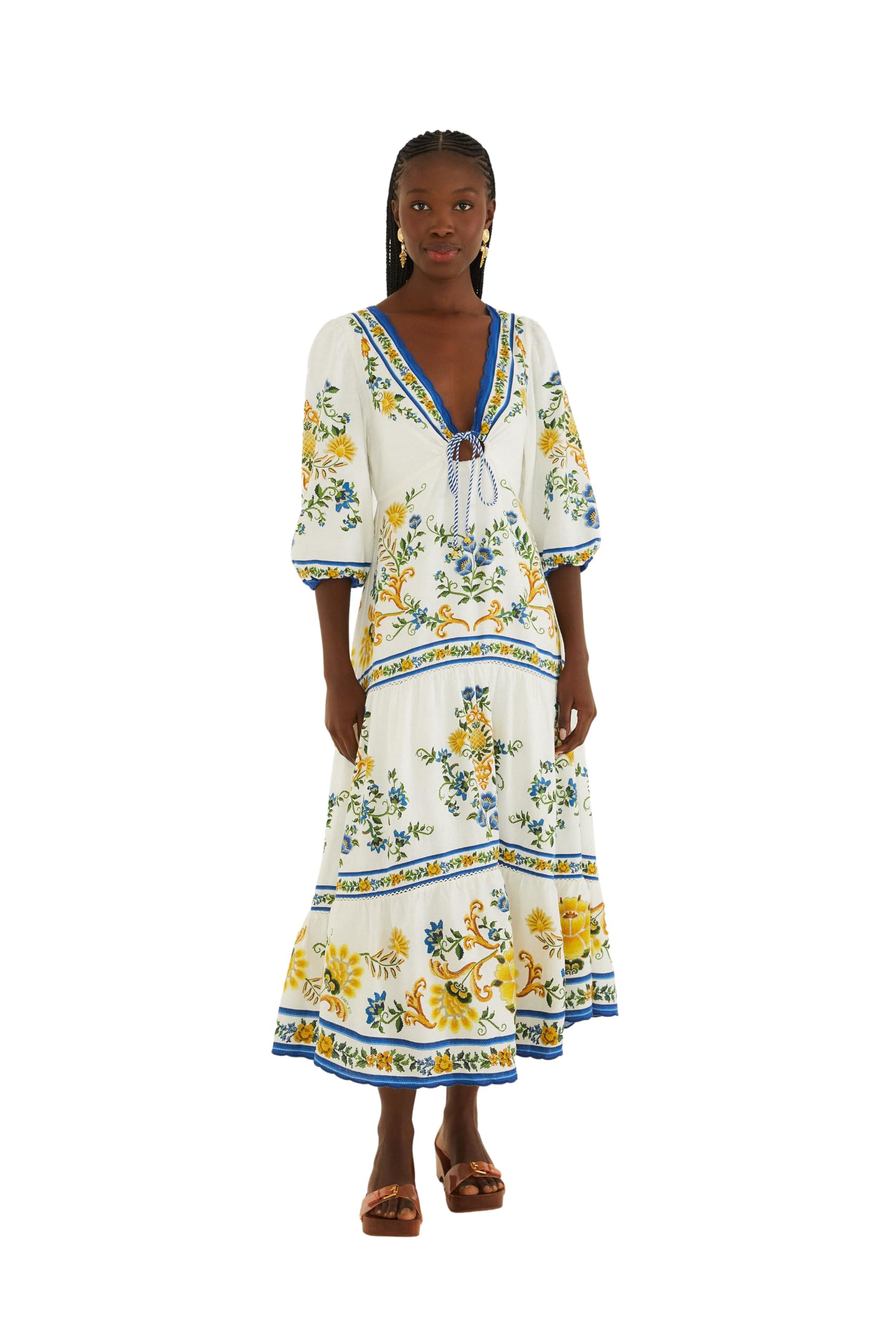 Off-White Emily Floral Tapestry Drawstring Midi Dress