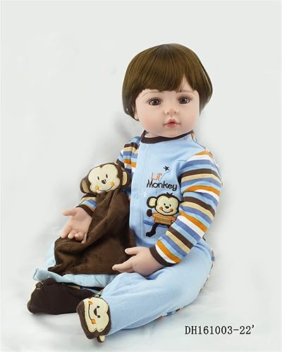 Miniatura 2 de iCradle Angelbaby Muñecas Reborn de 24 pulgadas de silicona suave de aspecto real lindo pelo corto marrón recién nacido bebé Reborn juguetes para