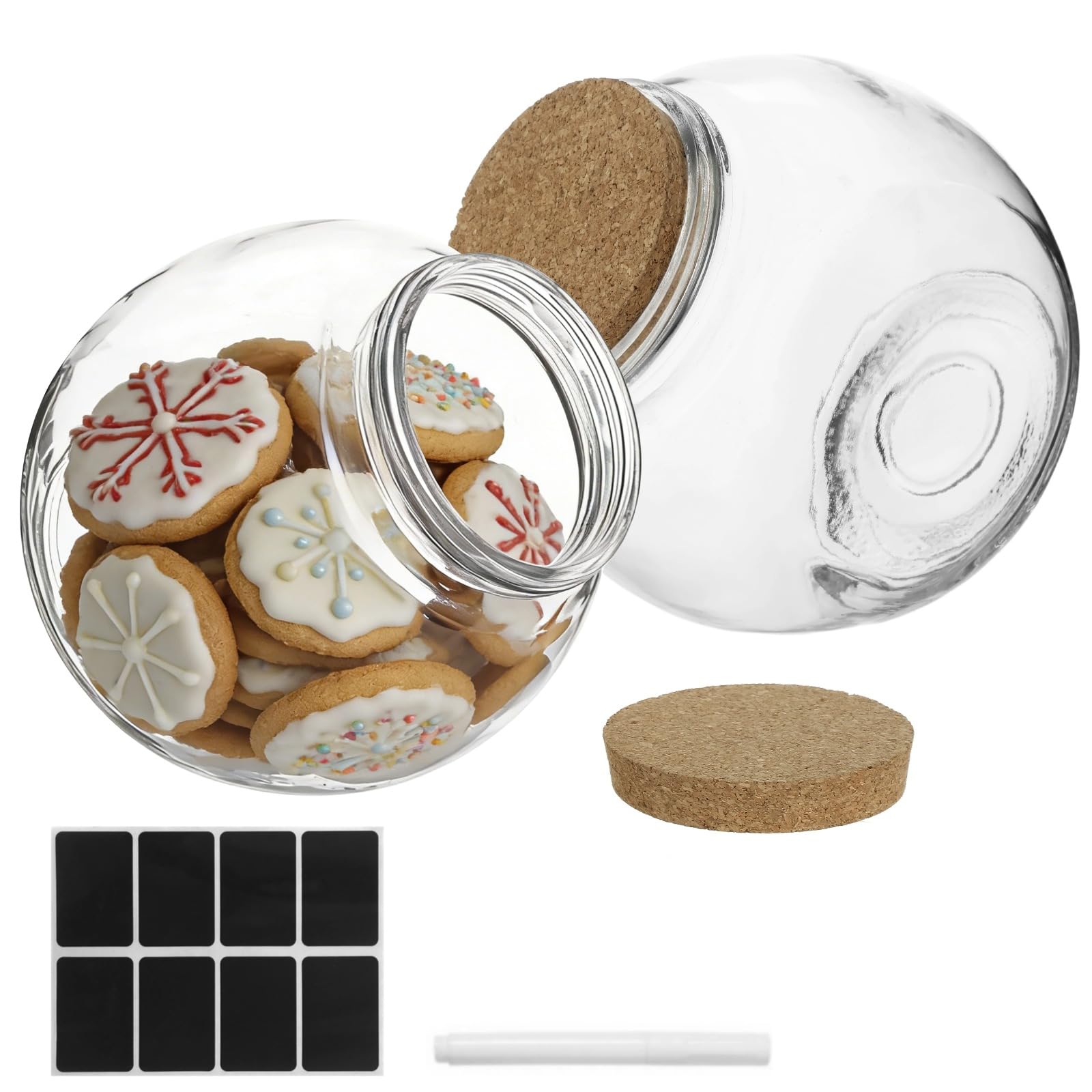 2 Stk. Glas-Keksdosen, 71 oz Vorratsdosen mit breiter Öffnung und vakuumversiegelten Korkdeckeln, große Bonbondose für Küche und Vorratsschrank, Marker und Etiketten, für Kaffee, Tee, Mehl, Bohnen