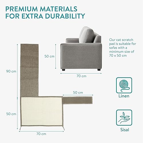 Navaris Cat Scratch Mat Sofa Shield - Natural Sisal Furniture Protector Scratching Pad for Cats - Scratch Carpet for Couch, Sofa, Chair - Left - 4