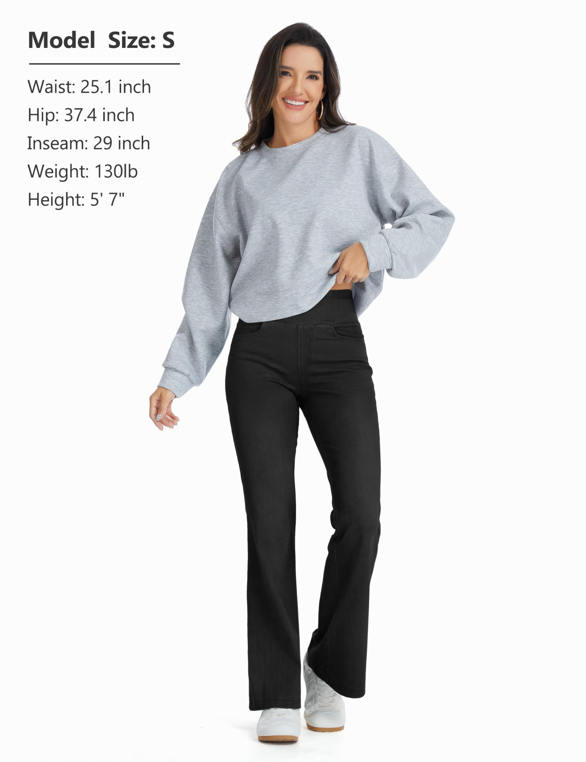 THE GYM PEOPLE Jeans Bootcut Donna Vita Alta Stretch Jeggings Zampa | Lunghezza Interna 74cm/79cm, 4 Tasche, Controllo Addome, Push Up, Slip-On, Traspirante, Morbido, Pantaloni Zampa Moda Yoga