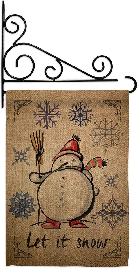 Winter Let it Snow Garden Flag Set Wall Holder Wintertime Wonderland Snowflake Snowman Ice Skate Season Small Decorative Gift Yard House Banner Made In USA 13 X 18.5