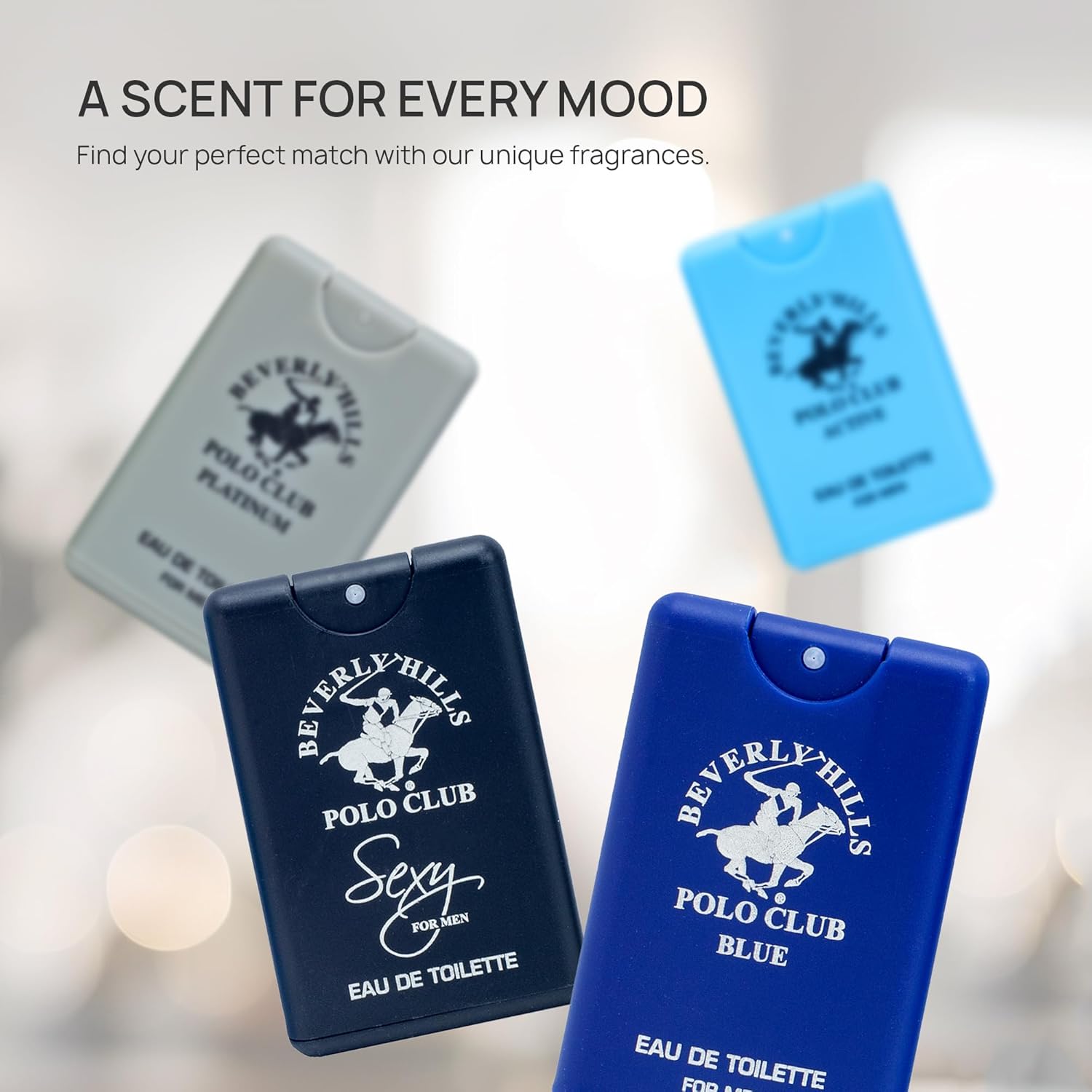 Beverly Hills Polo Club Men's 4-Piece Pocket Spray Set - Active, Sexy, Platinum, Blue EDT Collection - Image 4