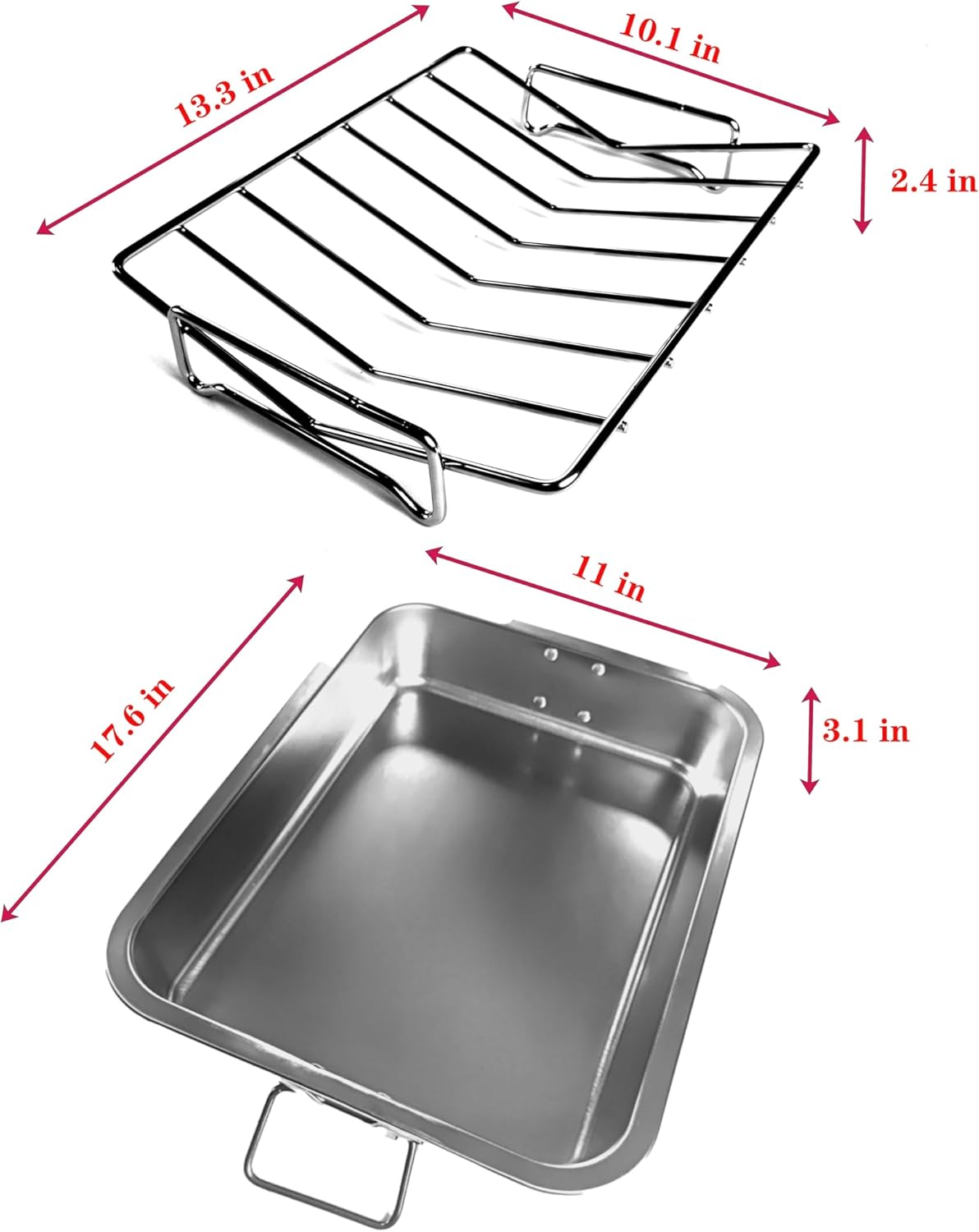 16" Premium Stainless Steel Roaster Pan Set with Baking & V-Shaped Racks - Heavy Duty, Healthy & Dishwasher Safe for Turkey, Chicken