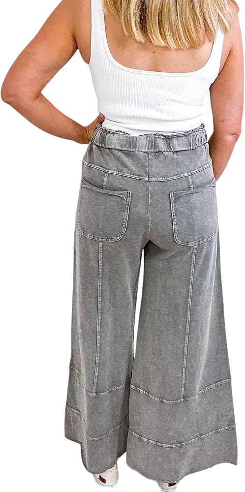 Easel Lazy Days Mineral Washed Wide Leg Pants (US, Alpha, Medium