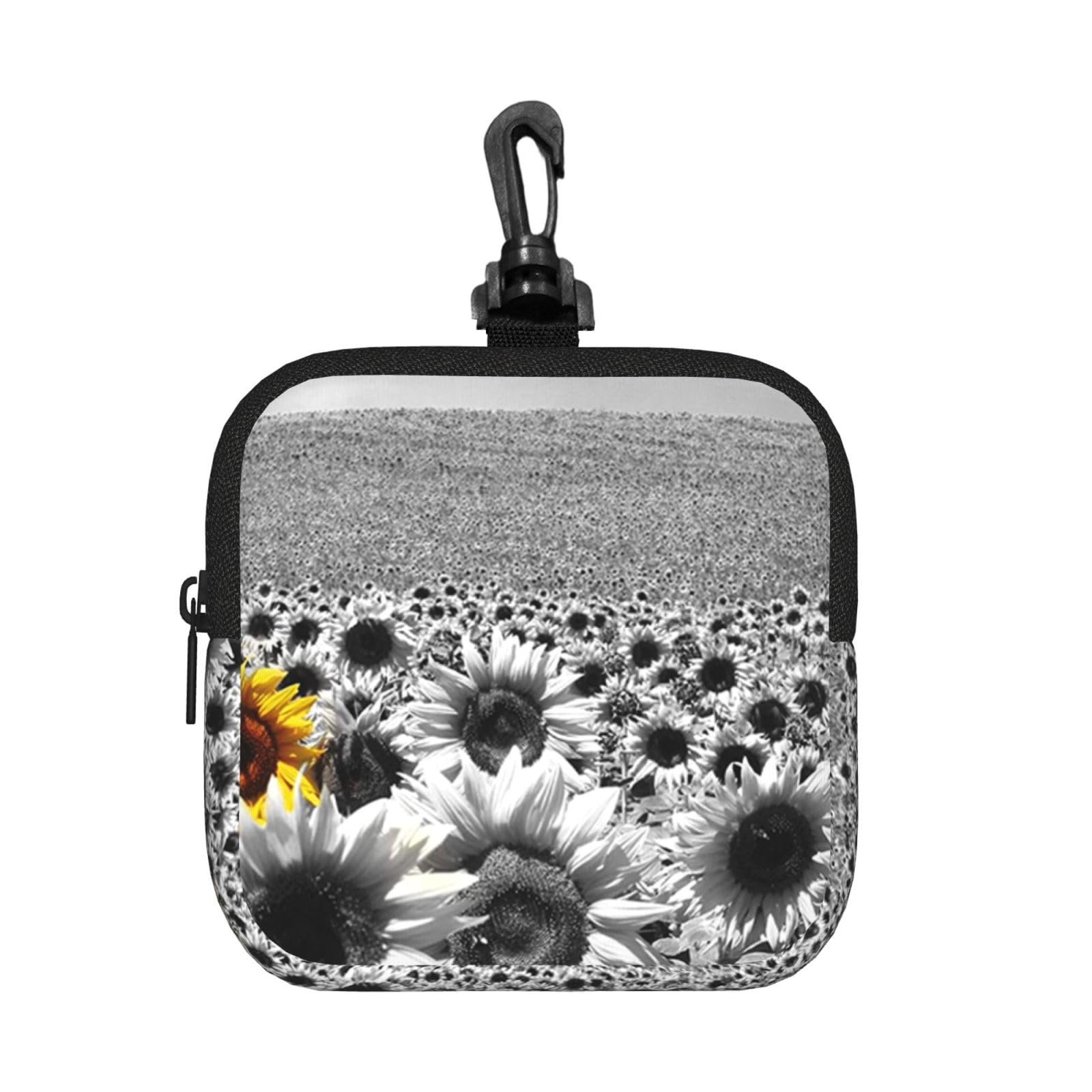 Black And White Sunflowers Print Square Storage Bag Travel Toiletry Cosmetic Organizer Pouch Lightweight Reusable