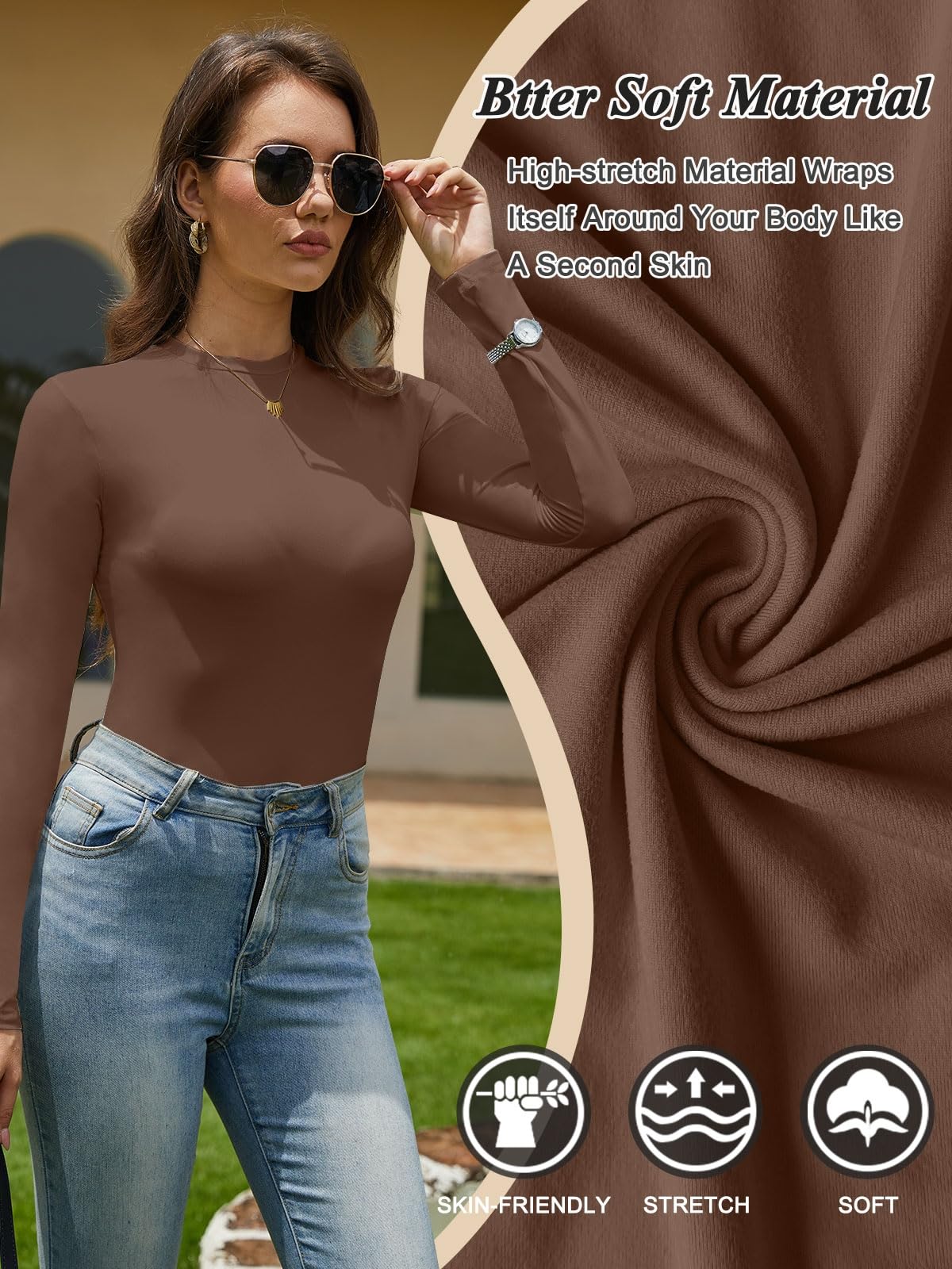 Yutdeng T-shirt à manches longues pour femme - Élégant - Col rond - Stretch - Coupe ajustée - Haut court Y2K - T-shirt basique confortable - Haut décontracté - Couche de base fine - Chaud
