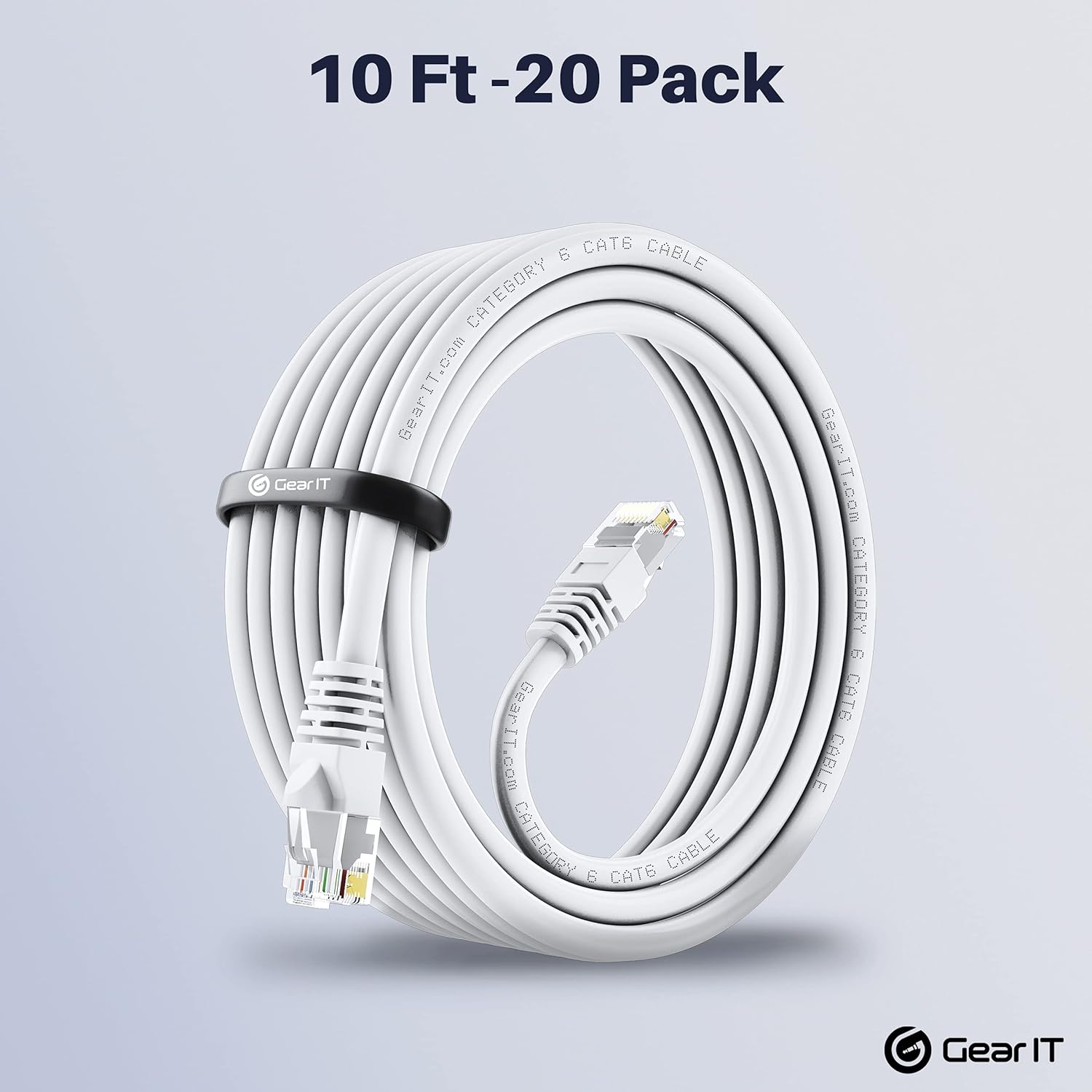 GearIT Cat 6 Ethernet Cable 10 ft (20-Pack) - Cat6 Patch Cable, Cat 6 Patch Cable, Cat6 Cable, Cat 6 Cable, Cat6 Ethernet Cable, Network Cable, Internet Cable - White 10 Feet : Electronics