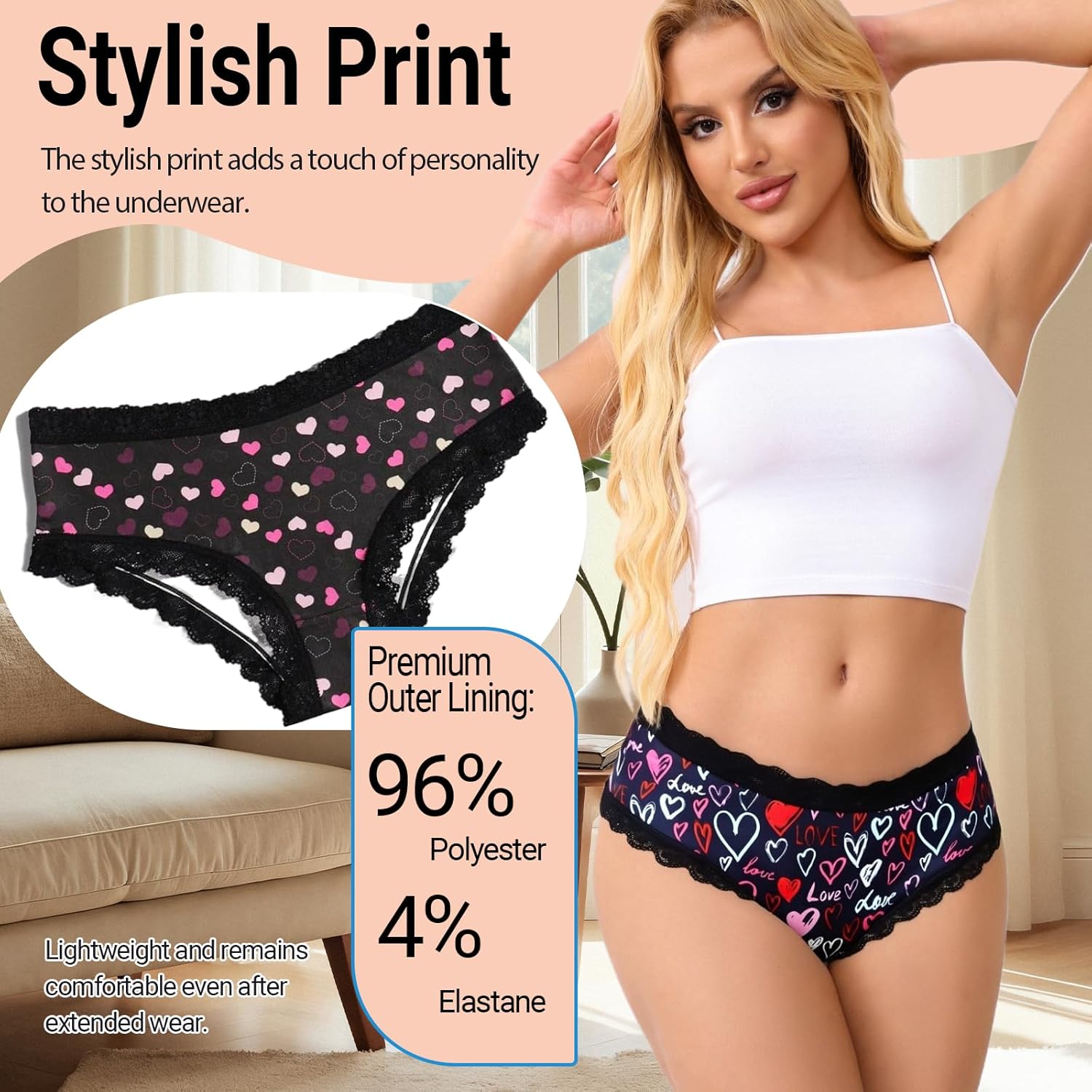 Women's Gothic Lace Hipster Panties 5~6Pack:Moon Eyes Mystical Print,Black Low Rise Bikini Soft Comfy Sexy Underwear - Image 6