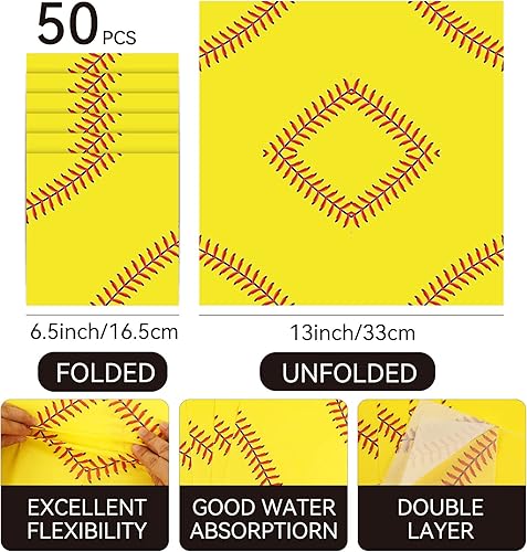 Miniatura 2 de Juego de 50 servilletas de softbol para fiesta de cumpleaños, servilletas de papel desechables para fiesta temática deportiva, suministros de