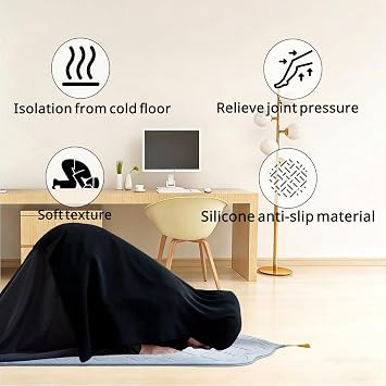 Padded Prayer Mat Rug 43x26 - Thick Sponge Travel Prayer Mat for Men & Women,Soft Luxury Fabric for Eid Ramadan,Ideal Islamic Gift (Gray)