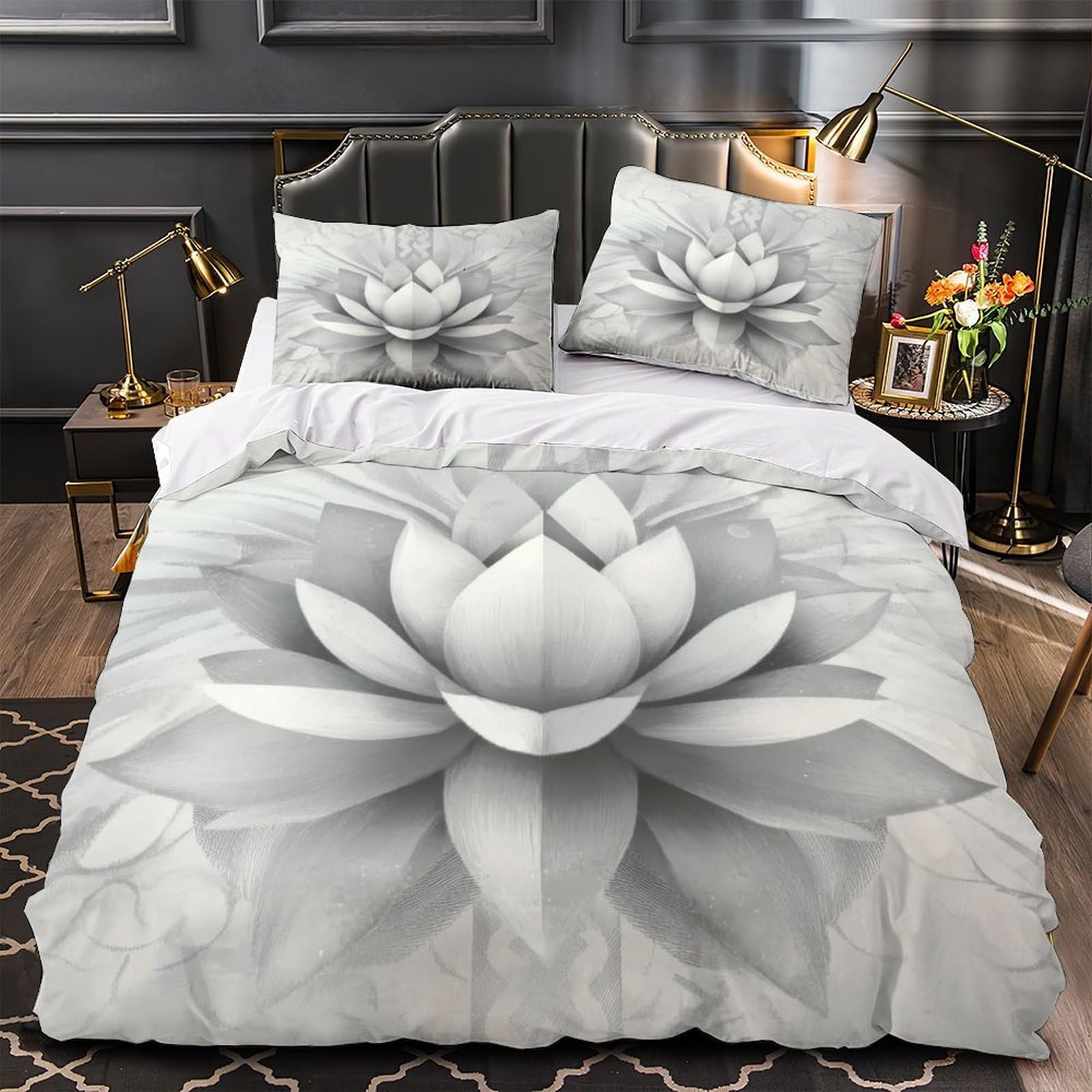 Housse de couette lotus hypoallergénique 135x200cm anti-acariens douce pour ado