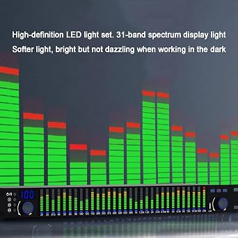 Graphic Equalizer Hifi, 31-Band Digital Equalizer, 1U Rack Mount Spectrum Analyzer, with Noise Reduction, 10 Preset Effects, High/Mid/Bass Adjustment, for Recording Studio