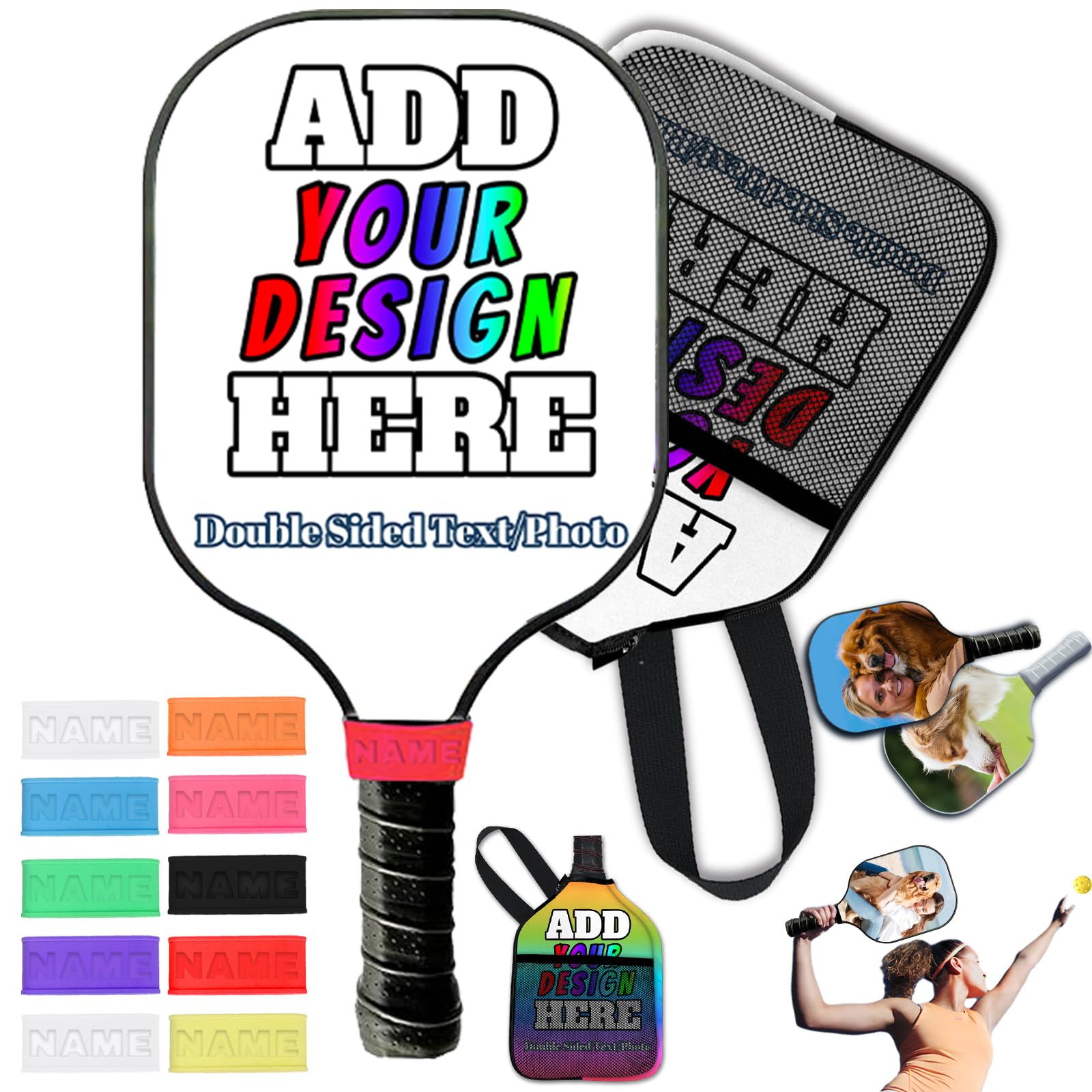 Custom Pickleball Paddles with Photo Text Logo, Personalized Pickleball Paddles with Comfort Grip, Customized Pickleball Paddles Gifts for Beginners,Black
