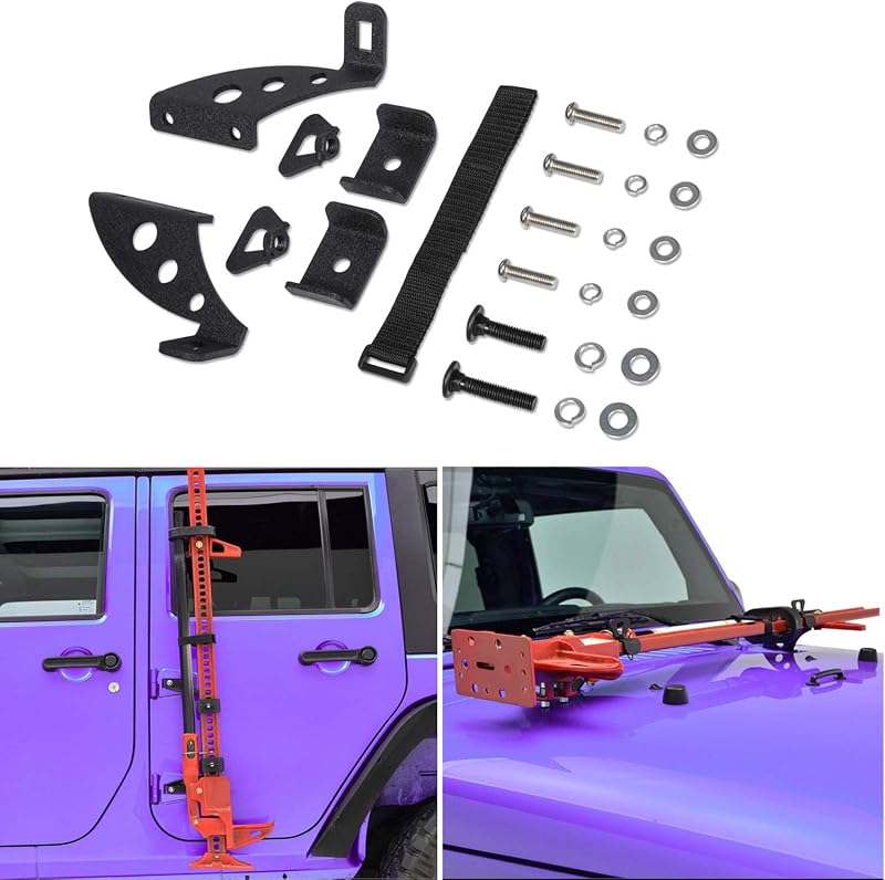 Suporte para macaco Hi-Lift Sunluway em dobradiça do capô ou porta Jeep Wrangler JK JKU JL JLU 2007–2024 – Kit
