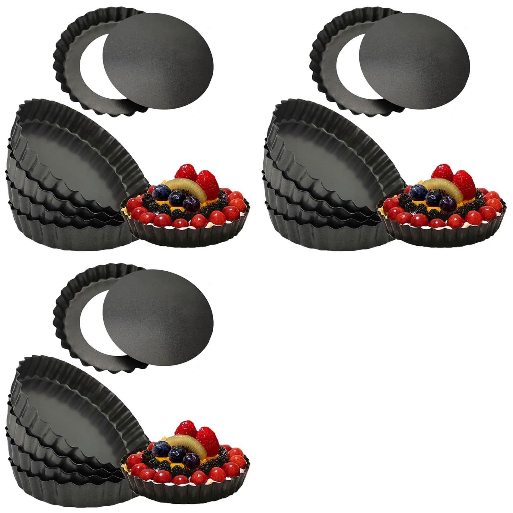 Vjsujehgy 18 Pack 5 Inch Mini Tart Pans with Removable Bottom Round Nonstick Quiche Pan, Heavy Duty Fluted Side Pie Tart Molds