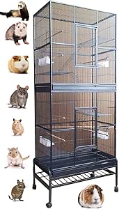 74-Inch Large Double Stackable Wrought Iron Cage for Small Animals with Rolling Stand