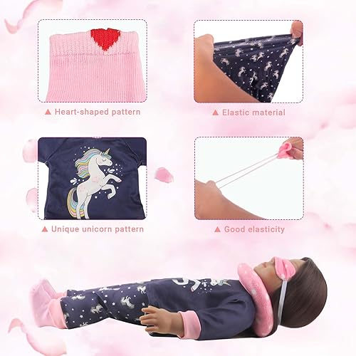 Miniatura 2 de MSYO Conjunto de pijama de muñeca de 18 pulgadas, conjunto de ropa de dormir con temática de unicornio que incluye parte superior de pijama,