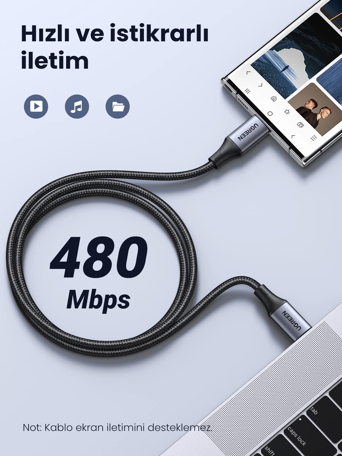 Ugreen USB C to Type-C PD 3.1 240W 5A Hızlı Şarj ve Data Kablosu 2 Metre