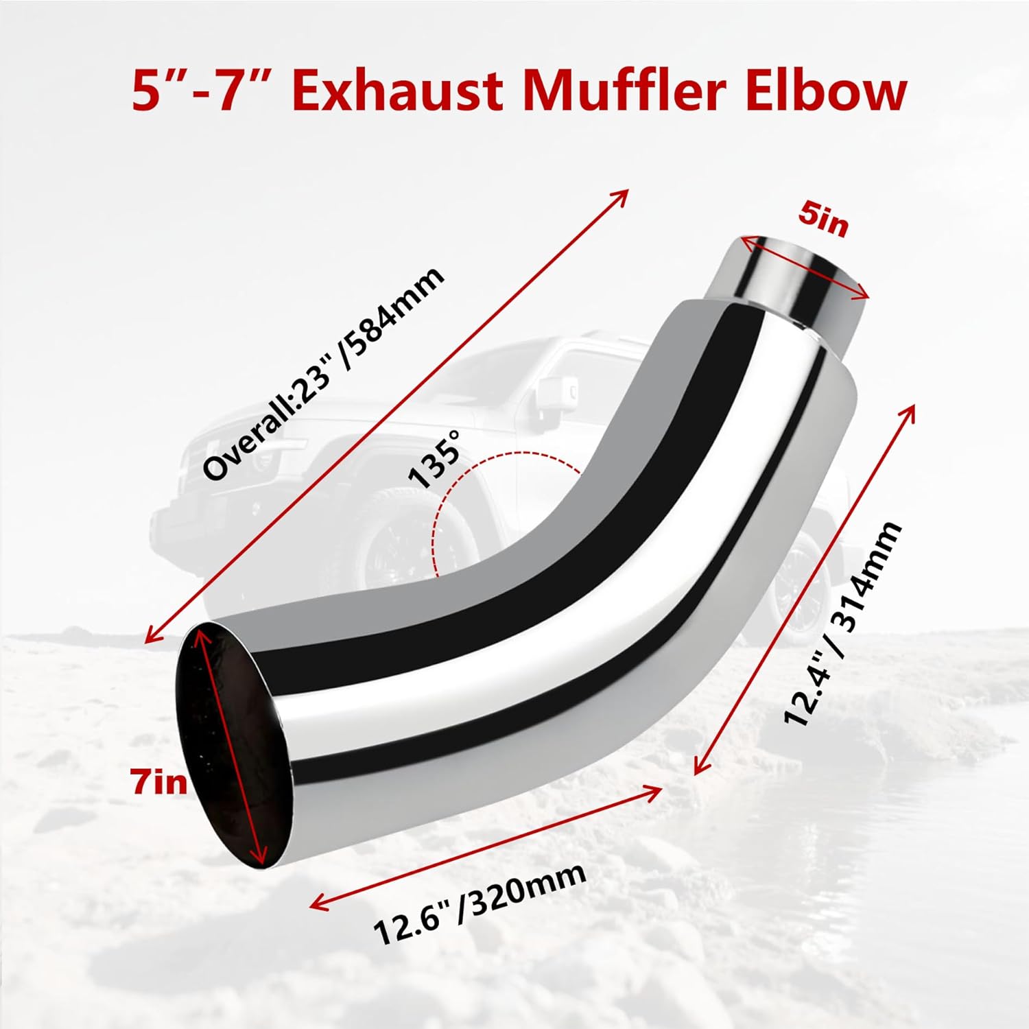 Universal 5" to 7" Exhaust Elbow Pipe with Steel Clamp - Silver Chrome or Black Painted for Car, Truck & Diesel