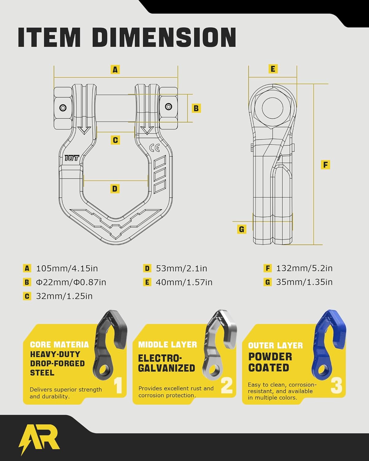 D Ring Shackles, 3/4" Separate Shackles with 7/8" Pin, Heavy Duty Recovery Shackle 57320lbs Break Strength, 4x4 Off-Road Recovery Towing Winch Shackles for Trucks, Red Blue 2-Pack - Image 5