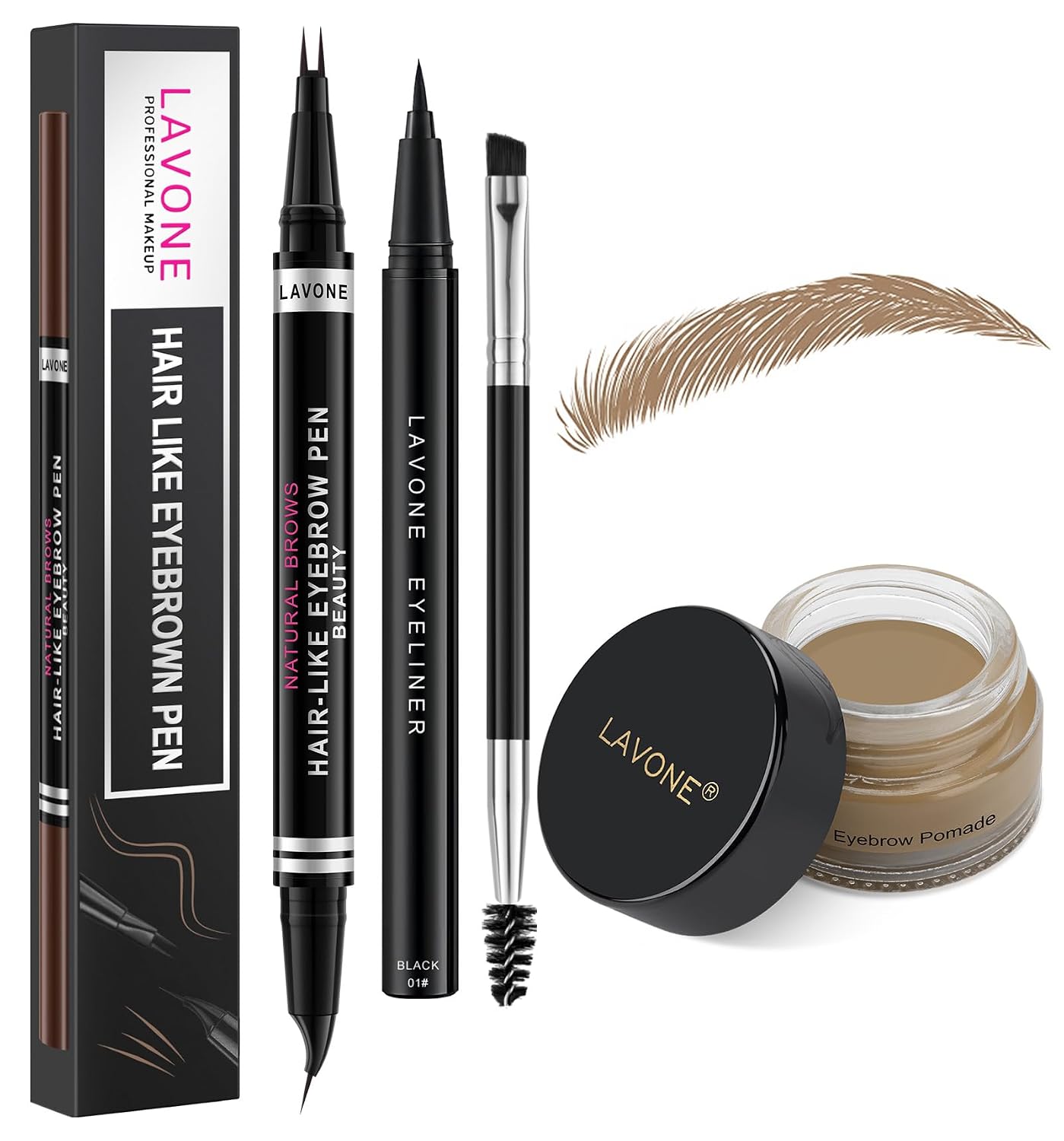 Waterproof Eyebrow Pen Kit, Pomade Eyeliner & Brush, Taupe