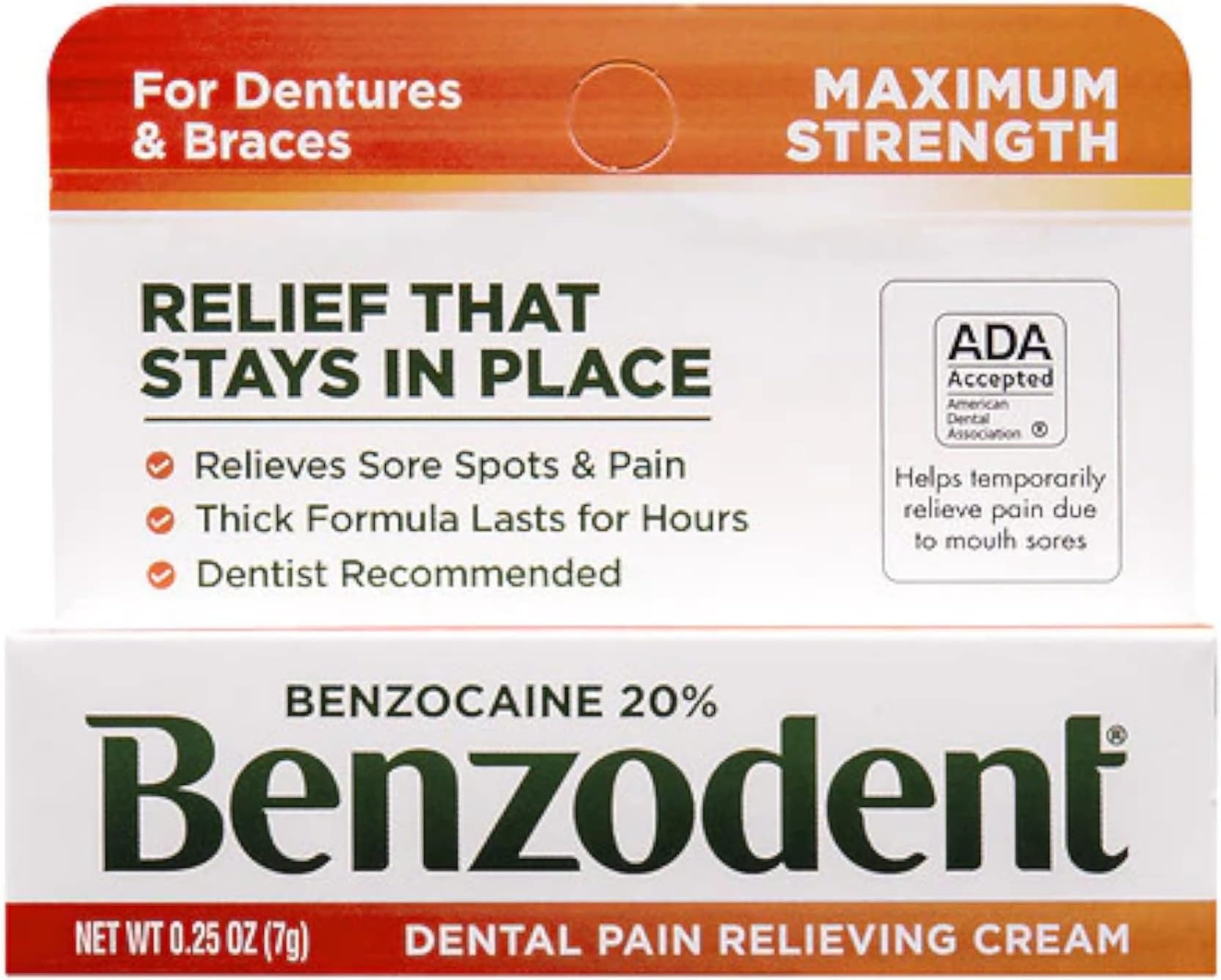 Dental Pain Relieving Cream for Dentures and Braces, 0.25 oz tube