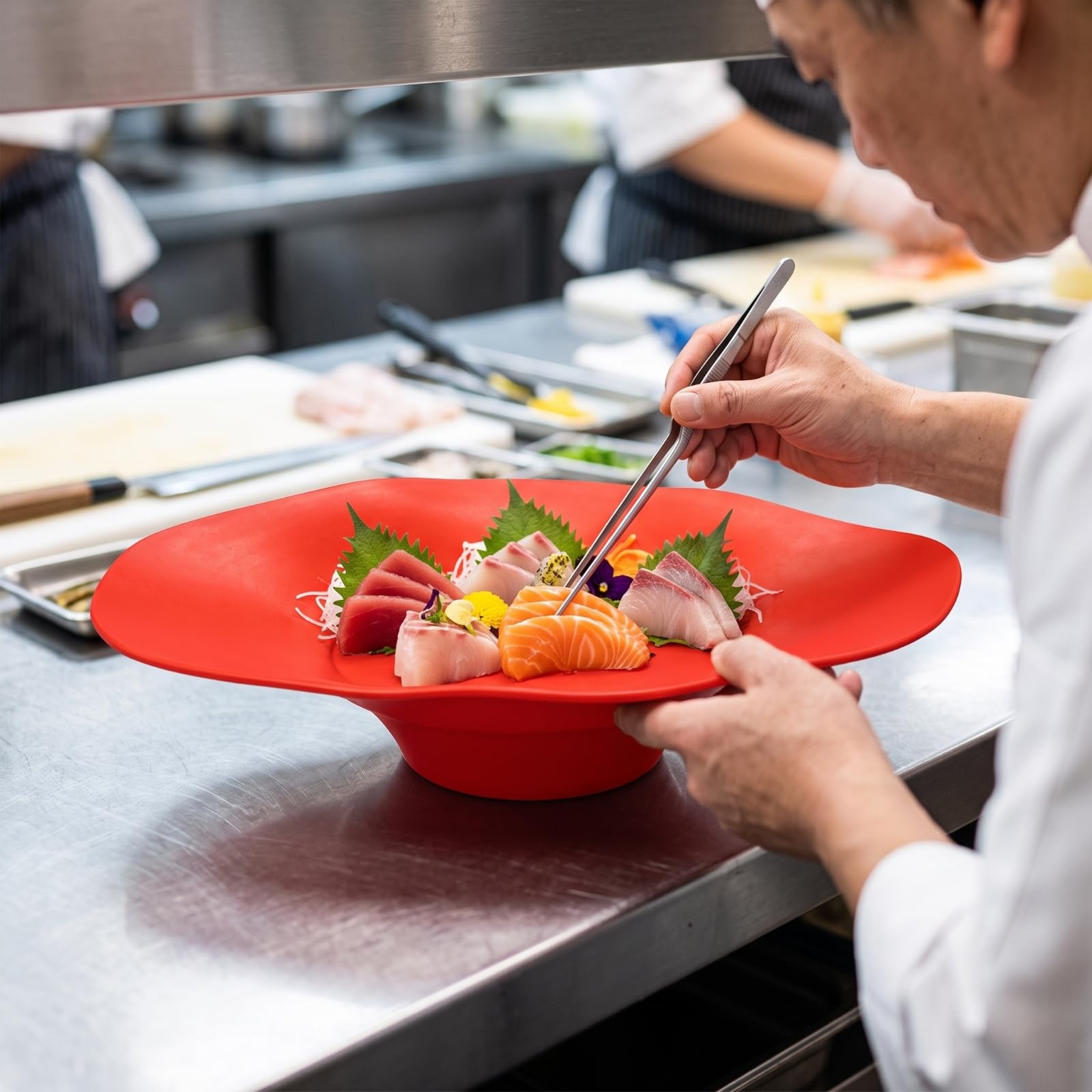Baoblaze Piatto Presentazione Sashimi con Ampio, Bianco, Piatto Da Sashimi Geometrico A Bocca Larga