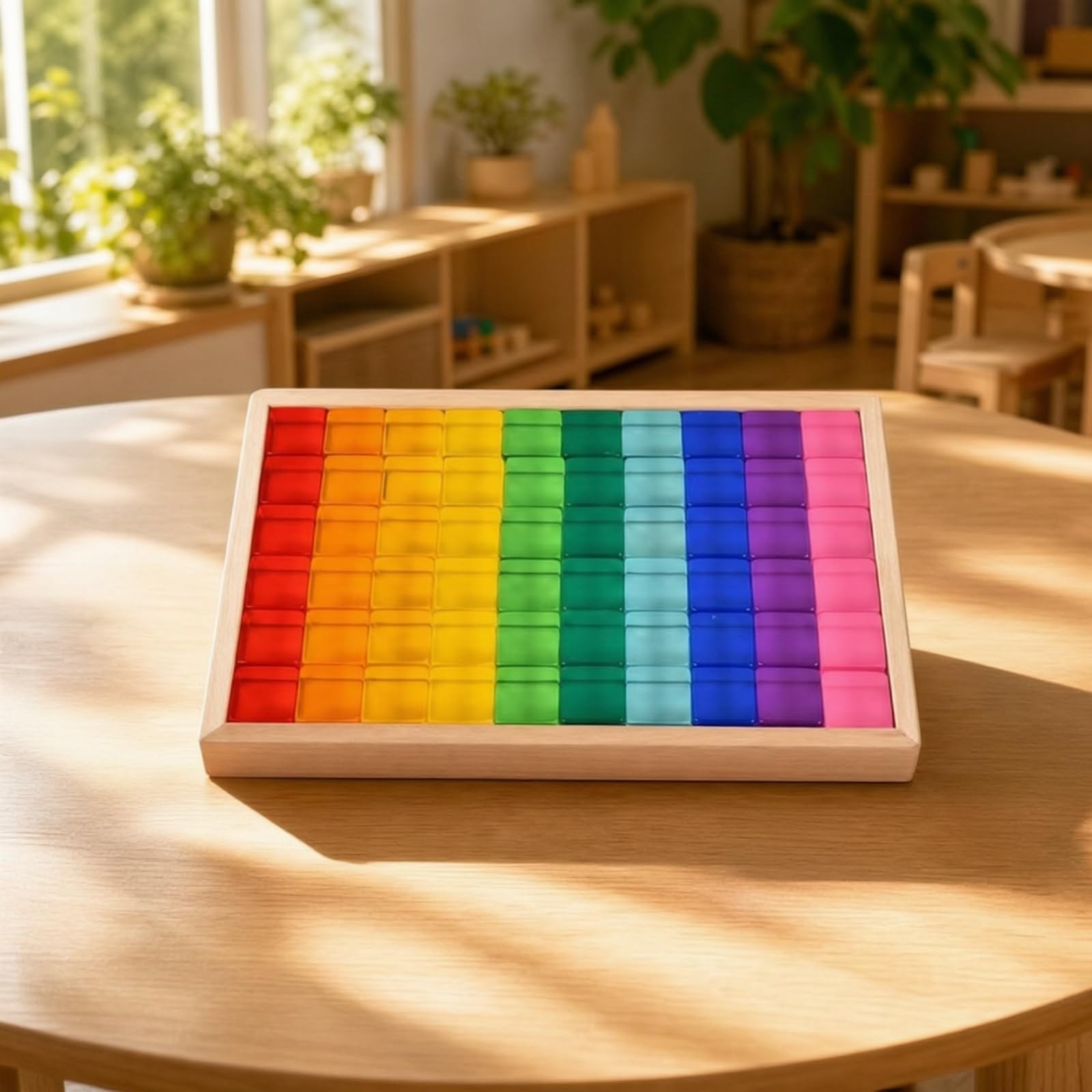 60 Pezzi Mattoncini da Costruzione Colorati Traslucidi con Contenitore di Legno per La Pulizia Giocattoli Manuali Non Elettrici per La Creatività, Stile B