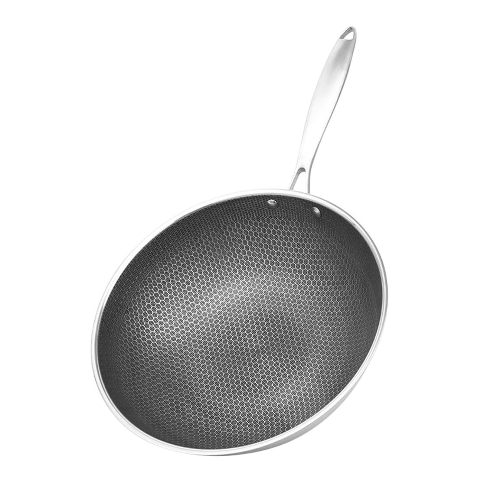 Wok in Acciaio Inox con Manico, Finitura a Nido D'ape