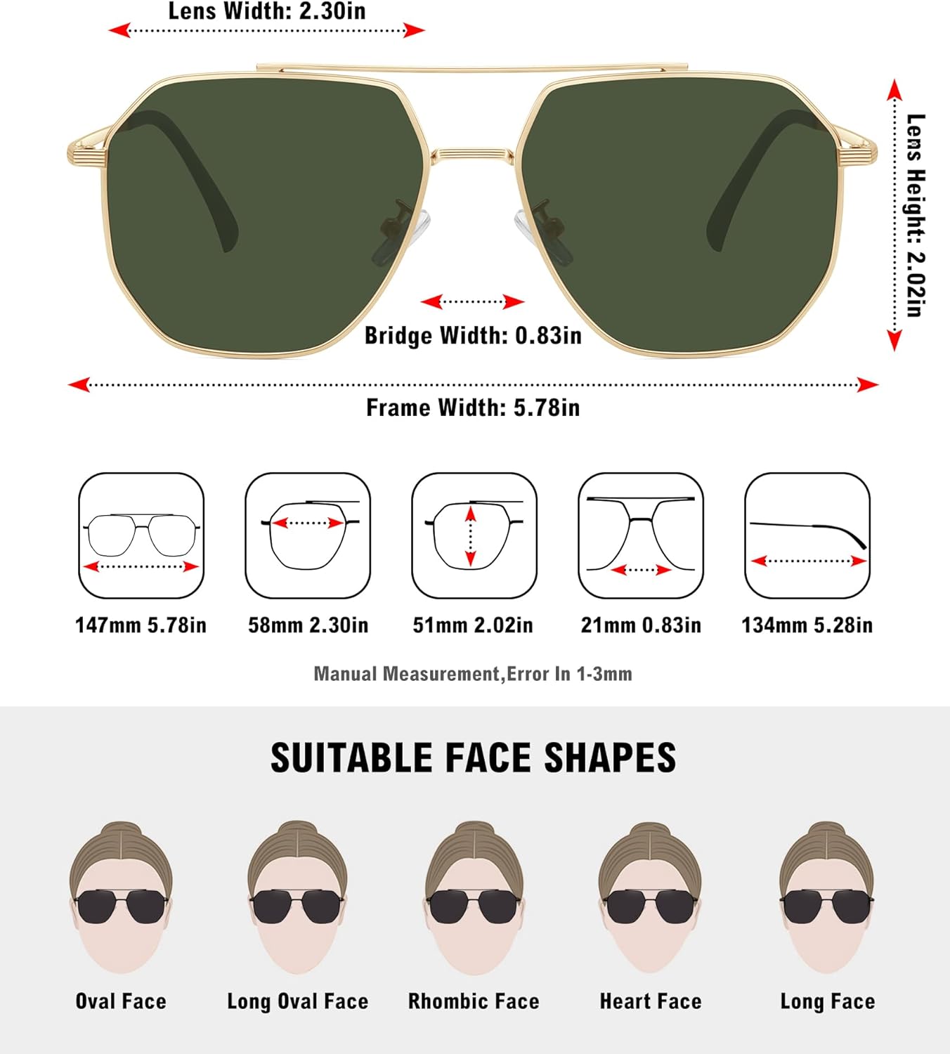 MEETSUN Retro Oversized Aviator Sunglasses for Women Men Polarized Large Vintage Classic Square Metal Aviators Shades - Image 5