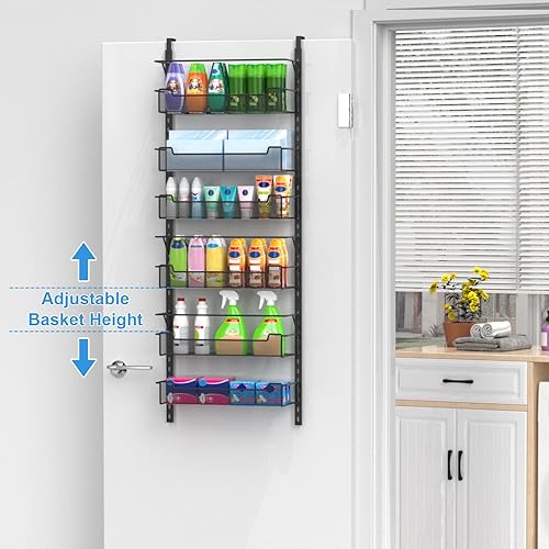 Miniatura 4 de Organizador de despensa sobre la puerta, organizador de 6 niveles sobre la puerta con cesta ajustable, organización de puerta de despensa para