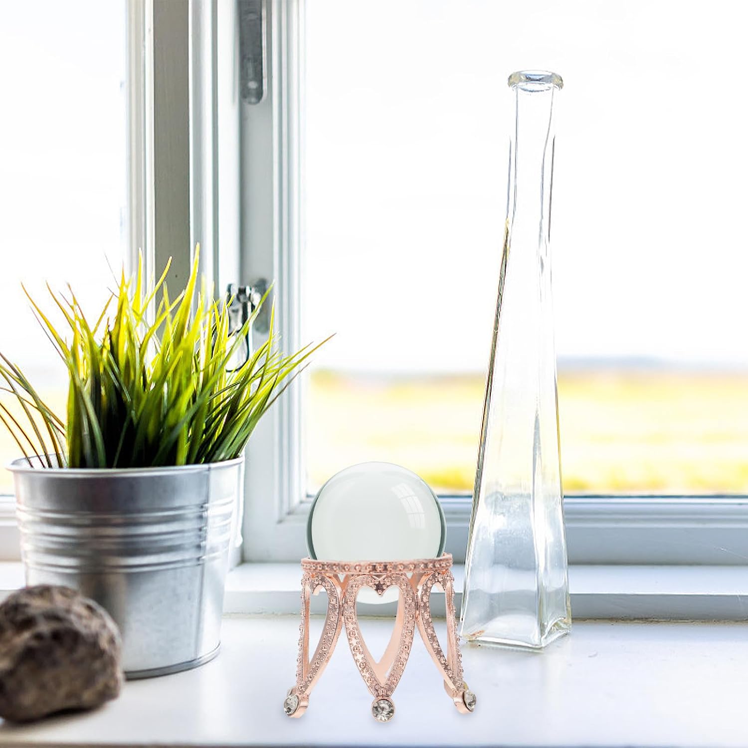 Crystal Ball Display Stand Base Golden Holder Zinc Alloy 2pcs