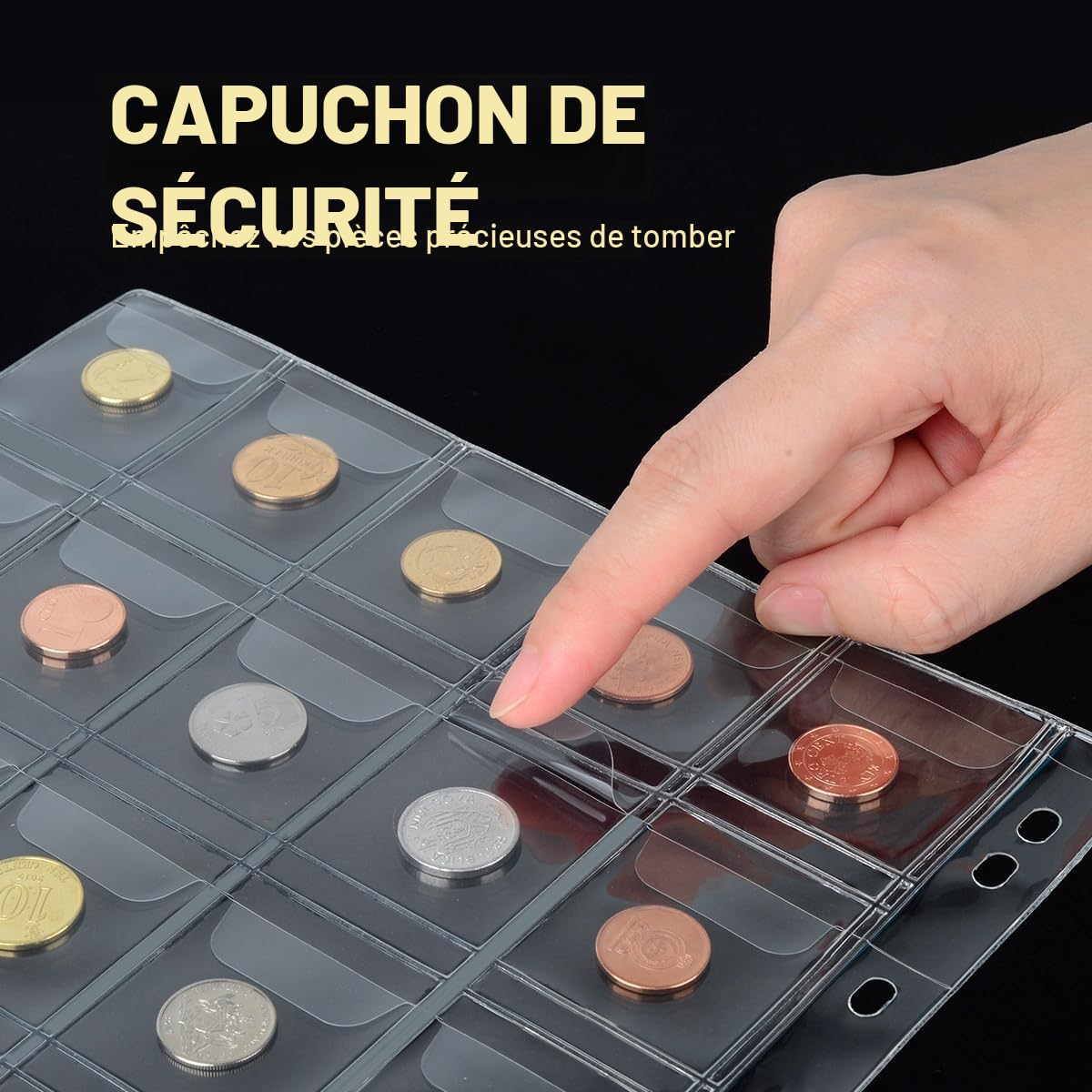JoyHood Album de Collection de Pièces de Monnaie, Classeur Pieces de Monnaie avec 400 Poches pour Pièces de Monnaie + 15 Poches pour Billets, Rangements pour Pièces de Monnaie